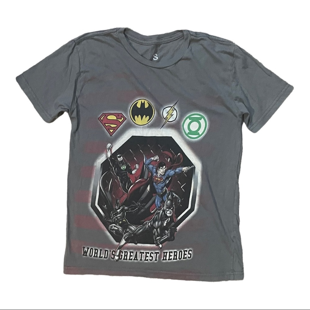 Justice League Boy’s World’s Greatest Heroes Short Sleeve Tee EUC